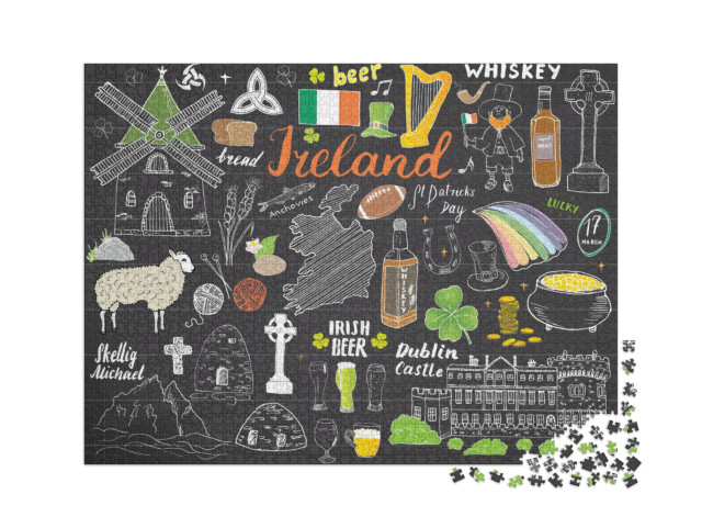 Puzzle 2000 Teile „Irland in gezeichneten Skizzen“