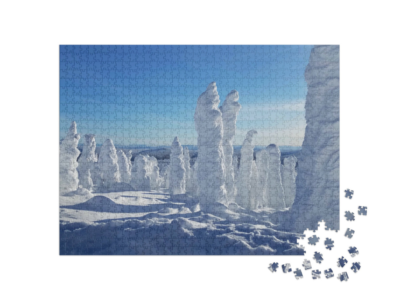 Puzzle 1000 Teile „Ungewöhnliche schneebedeckte Baumwälder in der Polarregion“
