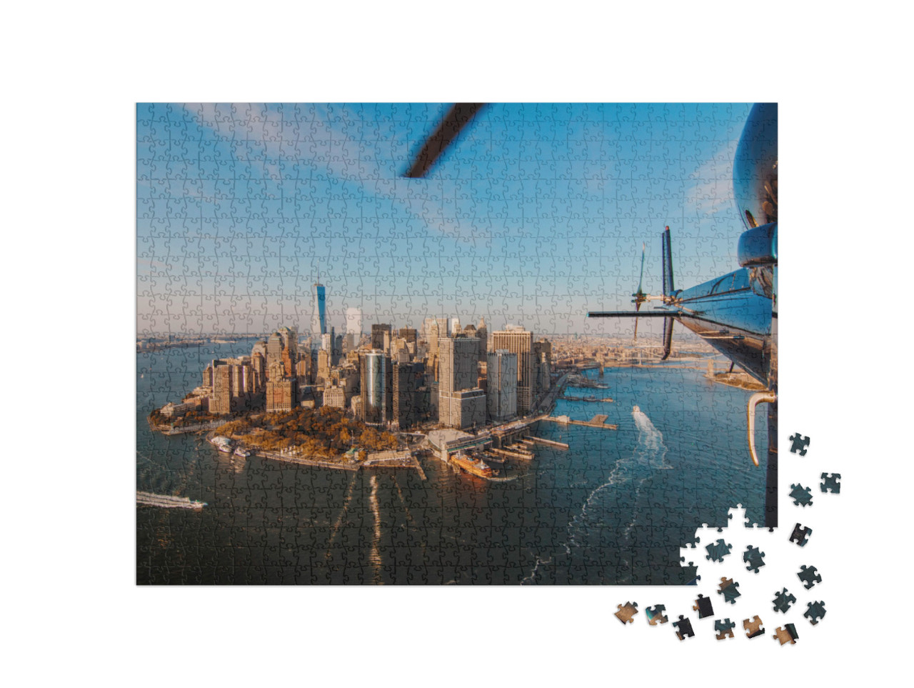 Puzzle 1000 Teile „Skyline von New York City und Hudson River vom Hubschrauber aus“