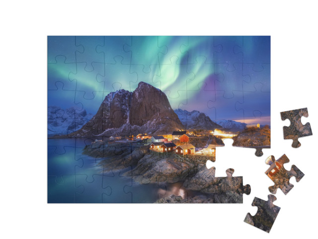 Puzzle 48 Teile „Aurora borealis auf den Lofoten, Norwegen“