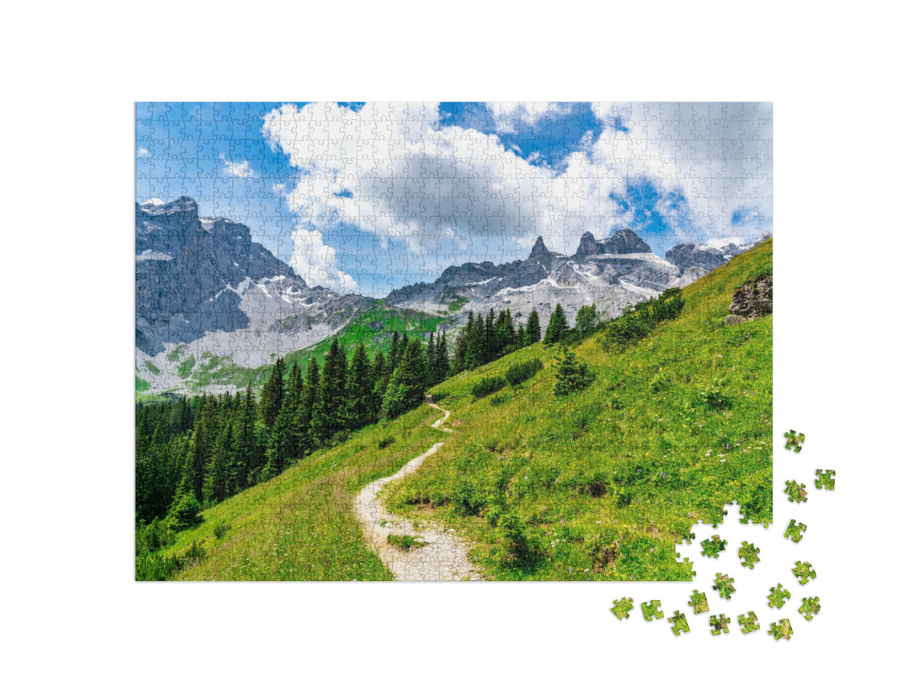 Puzzle 1000 Teile „Die drei Türme in den Bergen von Vorarlberg“