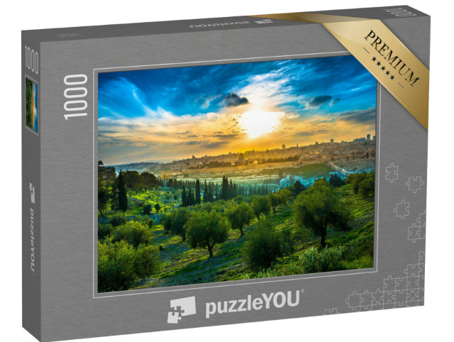 Puzzle 1000 Teile „Stimmungsvoller Sonnenuntergang über Altstadt und Ölberg von Jerusalem, Israel“