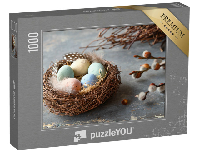 Puzzle 1000 Teile „Pastell gefärbte Ostereier im Osternest“