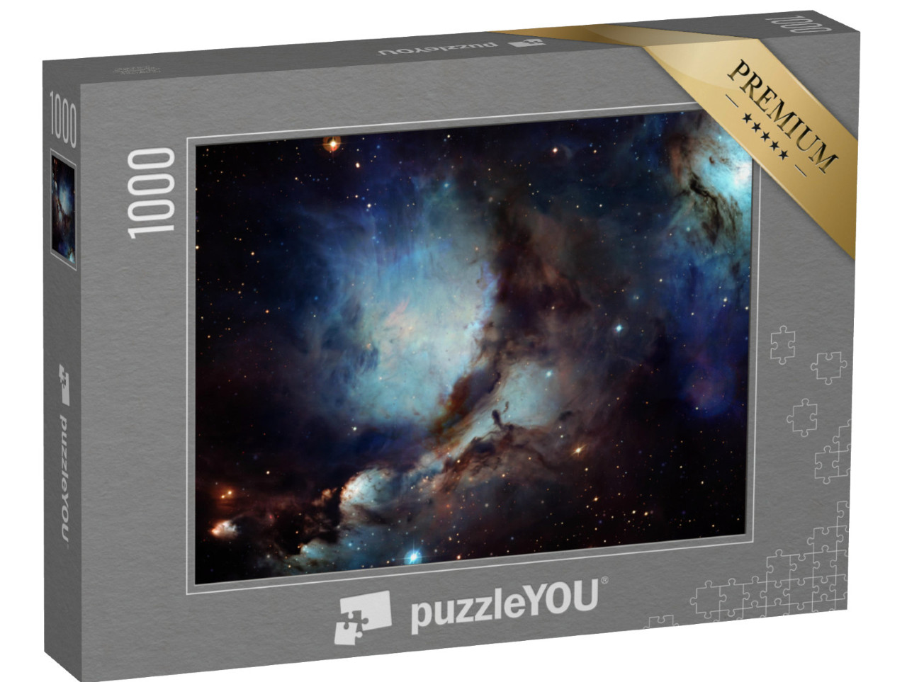 Puzzle 1000 Teile „Leuchtend blaue Sternteilchenbewegung auf schwarzem Hintergrund, Sternlichtnebel in der Galaxie im Universum“