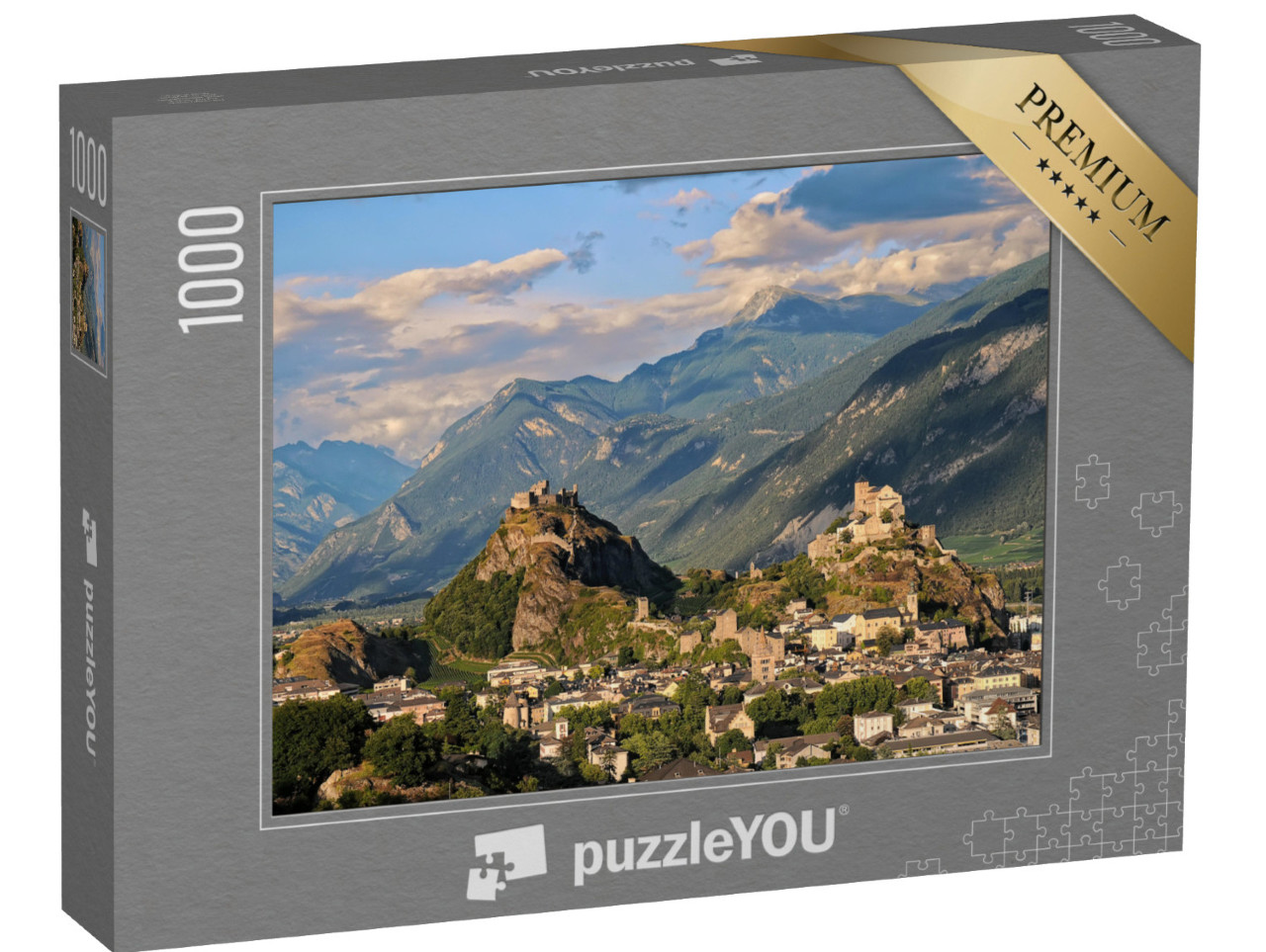 Puzzle 1000 Teile „Die mittelalterlichen Schlösser Valere und Tourbillon, Schweiz“