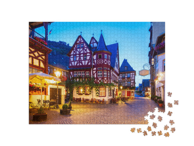 Puzzle 1000 Teile „Bacharach: Altstadt bei Nacht, Rheintal, Deutschland“