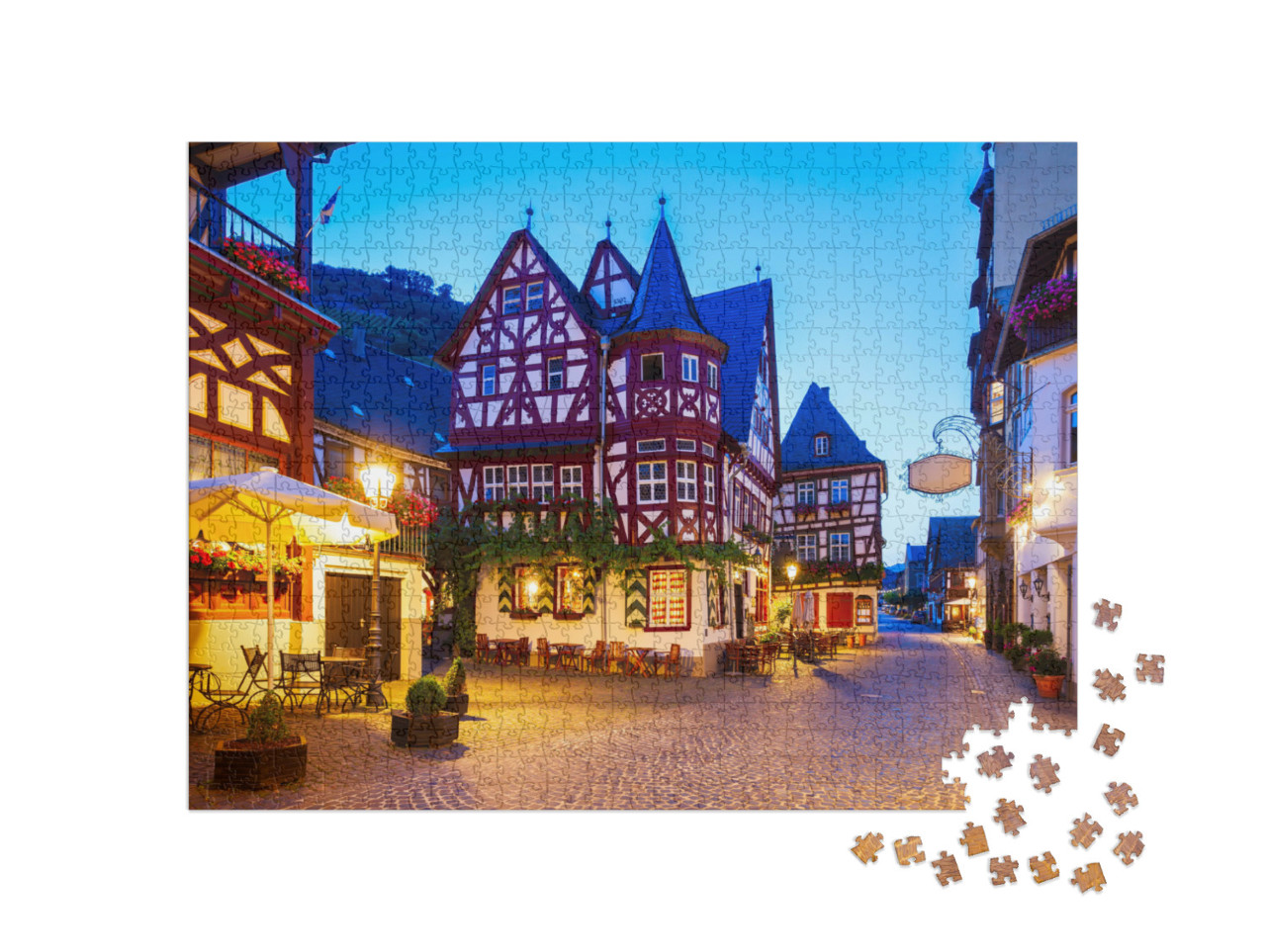 Puzzle 1000 Teile „Bacharach: Altstadt bei Nacht, Rheintal, Deutschland“