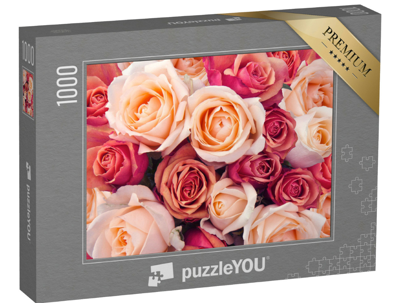 Puzzle 1000 Teile „Rosa, orange und pfirsichfarbene Rosen“