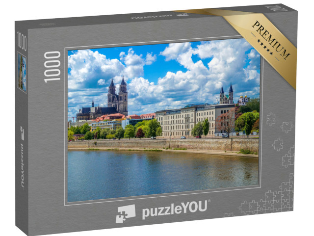 Puzzle 1000 Teile „Blick über Magdeburg, Landeshauptstadt von Sachsen-Anhalt, Deutschland“