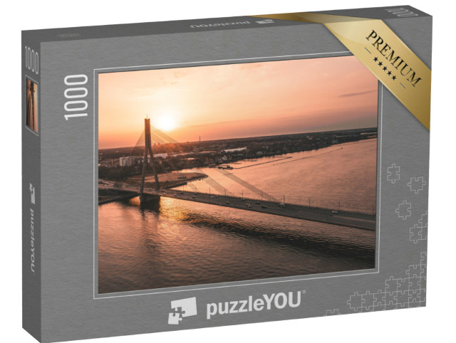 Puzzle 1000 Teile „Brücke über den Fluss bei Sonnenuntergang“