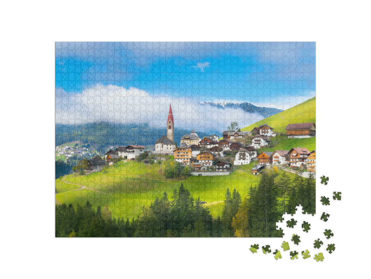 Puzzle 1000 Teile „Schöne Aussicht auf Pieve di Marebbe, Bozen, Italien“