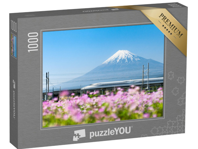 Puzzle 1000 Teile „Shinkansen Hochgeschwindigkeitszug am Fuji, Japan“