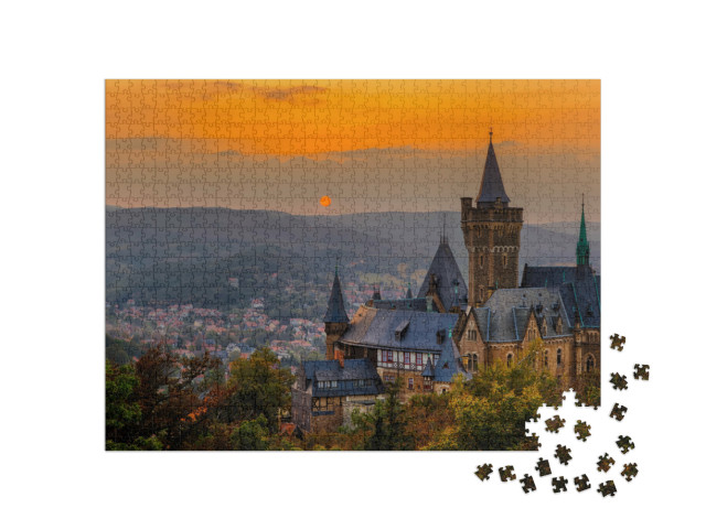 Puzzle 1000 Teile „Sonnenuntergang über dem Schloss Wernigerode, Deutschland“