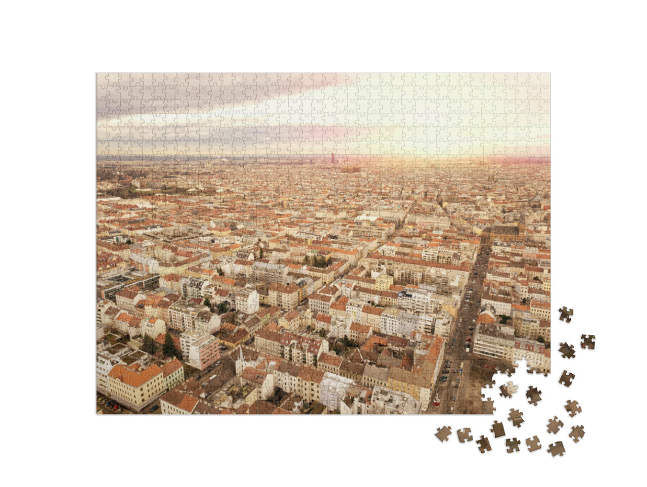 Puzzle 1000 Teile „Vogelperspektive auf Wien bei Sonnenuntergang“
