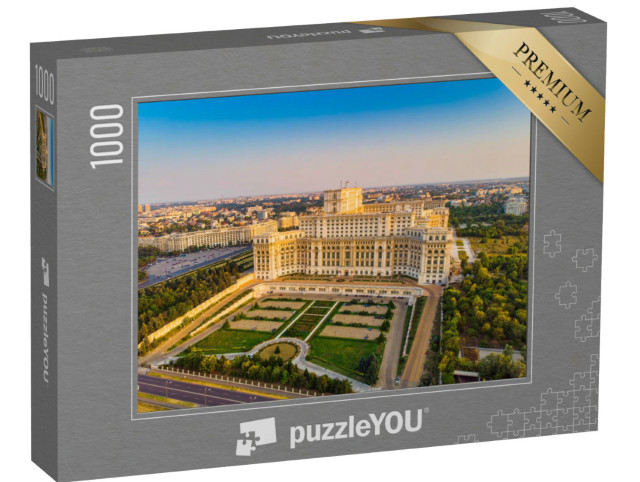 Puzzle 1000 Teile „Parlamentsgebäude von Bukarest bei Sonnenuntergang“