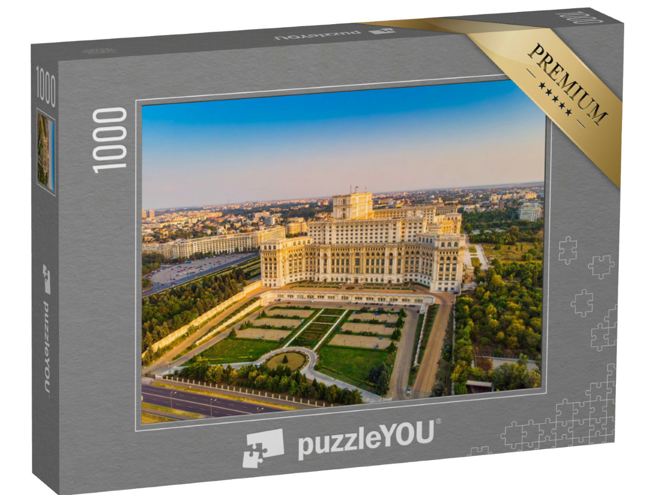 Puzzle 1000 Teile „Parlamentsgebäude von Bukarest bei Sonnenuntergang“