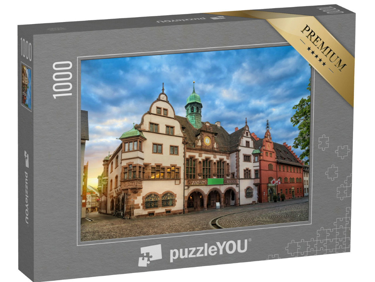 Puzzle 1000 Teile „Altes Rathaus im Sonnenaufgang, Freiburg im Breisgau, Deutschland“