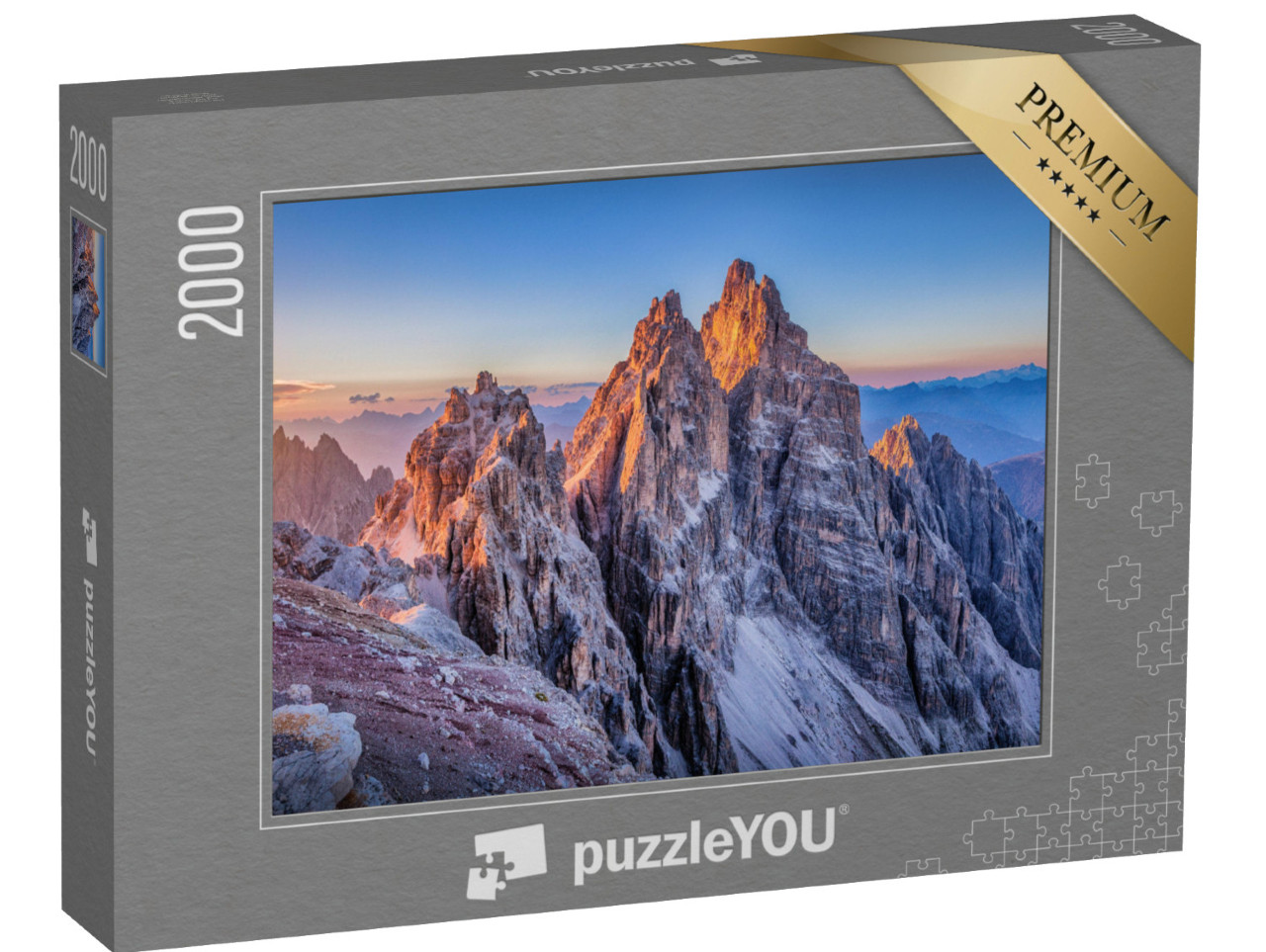 Puzzle 2000 Teile „Alpenglühen über den Berggipfeln der Dolomiten“