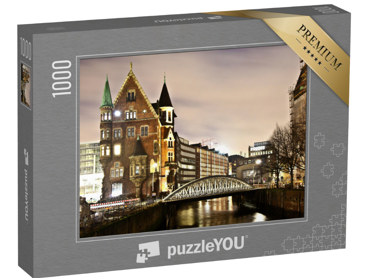 Puzzle 1000 Teile „Historische Speicherstadt bei Nacht, Hamburg“