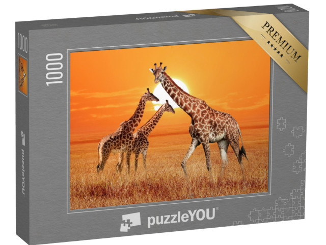 Puzzle 1000 Teile „Giraffe mit ihren zwei Jungtieren, Serengeti-Nationalpark, Tansania“