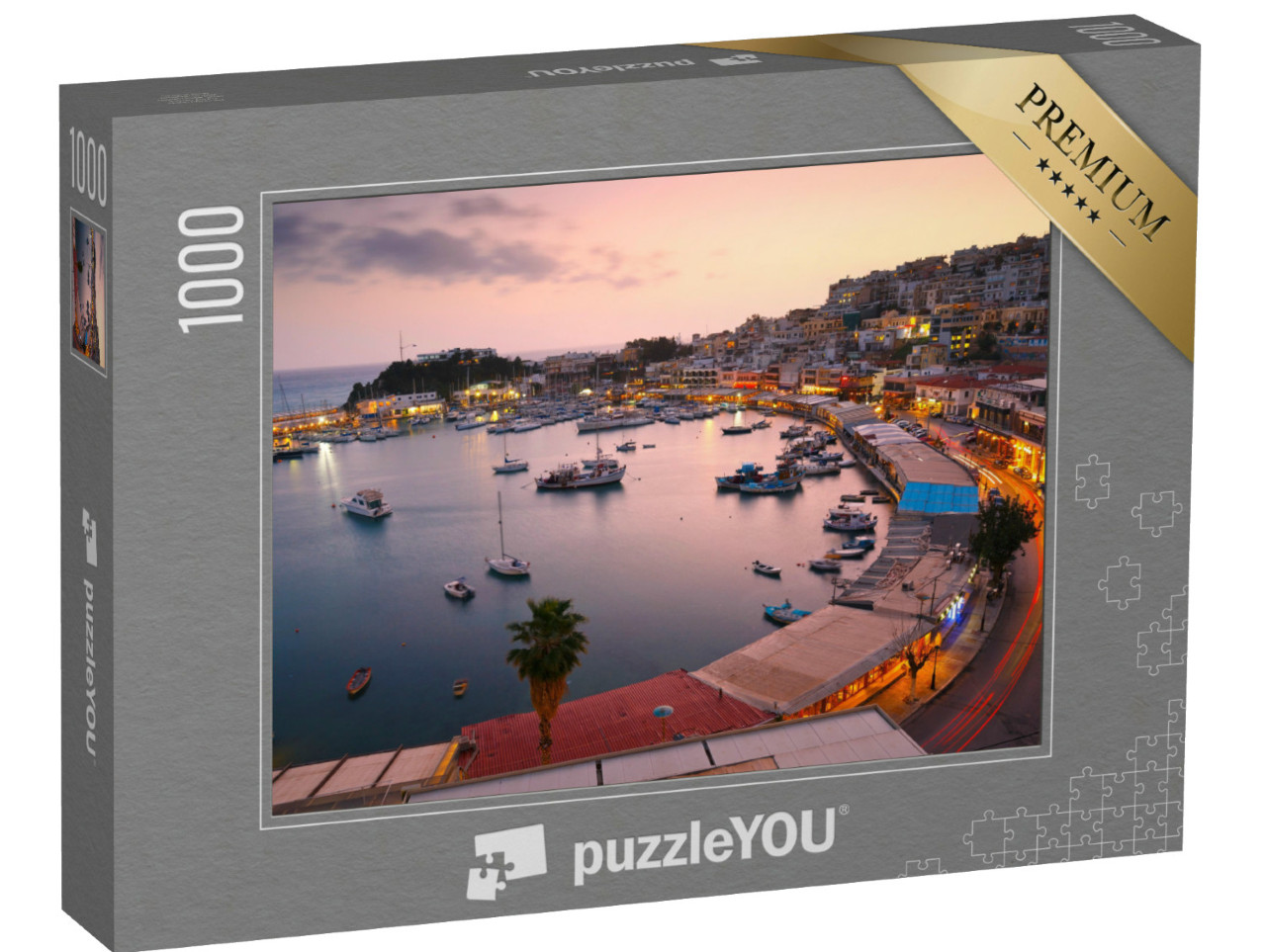 Puzzle 1000 Teile „Abend am Yachthafen Mikrolimano in Athen, Griechenland“
