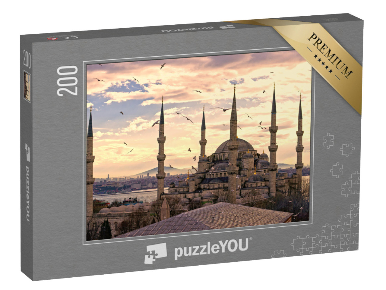 Puzzle 200 Teile „Sonnenuntergang über der Blauen Moschee, (Sultanahmet Camii), Istanbul, Türkei“