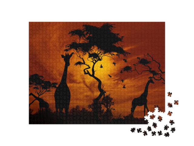 Puzzle 1000 Teile „Giraffen im glühenden Sonnenuntergang“