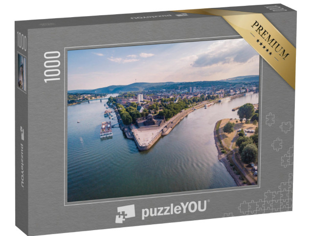 Puzzle 1000 Teile „Deutsches Eck in Koblenz: Zusammenfluss von Rhein und Mosel“