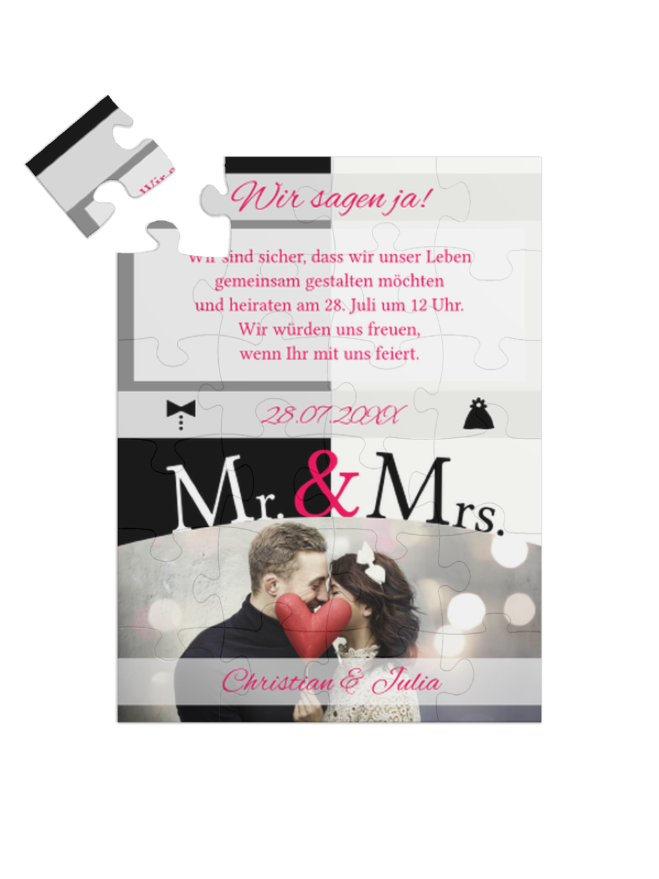 "Mr & Mrs" in Hochformat pink