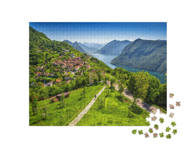 Puzzle 1000 Teile „Blick auf die Stadt Lugano und den Luganer See“