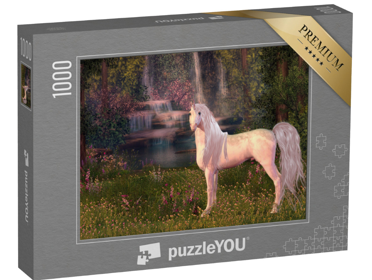 Puzzle 1000 Teile „Einhorn am Wasserfall“