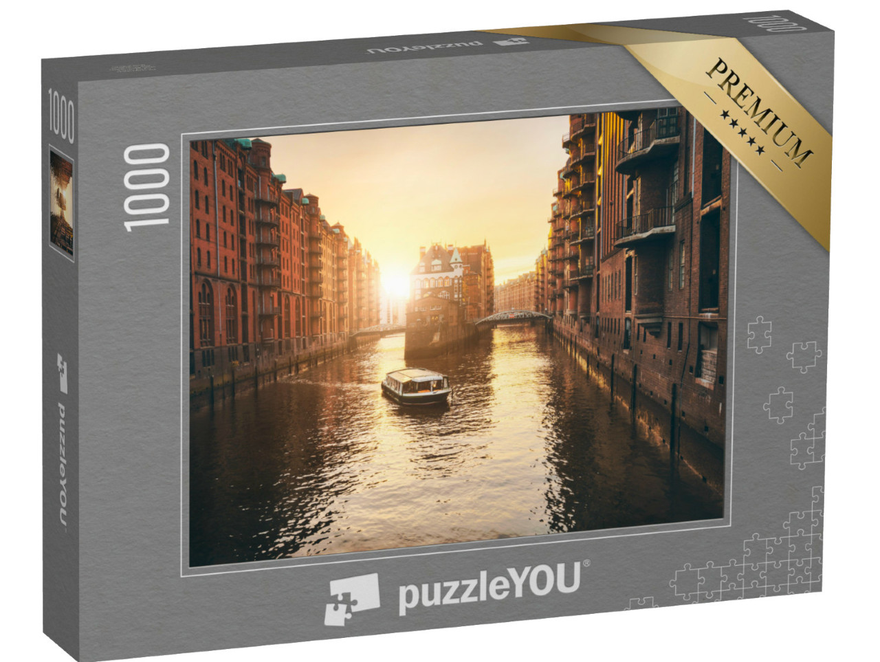 Puzzle 1000 Teile „Sonnenuntergang über der Hamburger Speicherstadt“