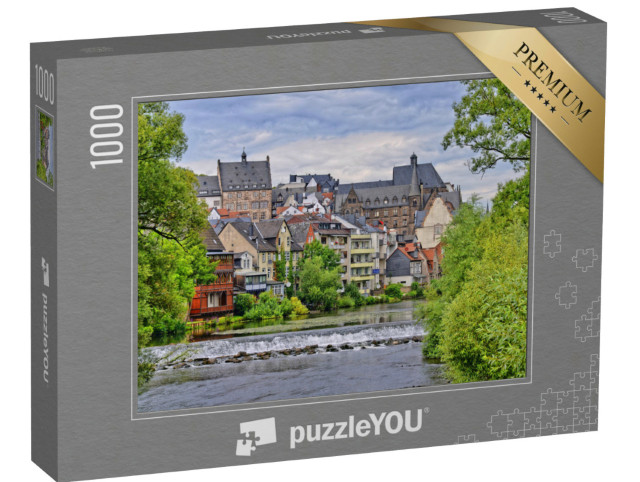 Puzzle 1000 Teile „Die wunderschöne Altstadt von Marburg mit Fluss Lahn“
