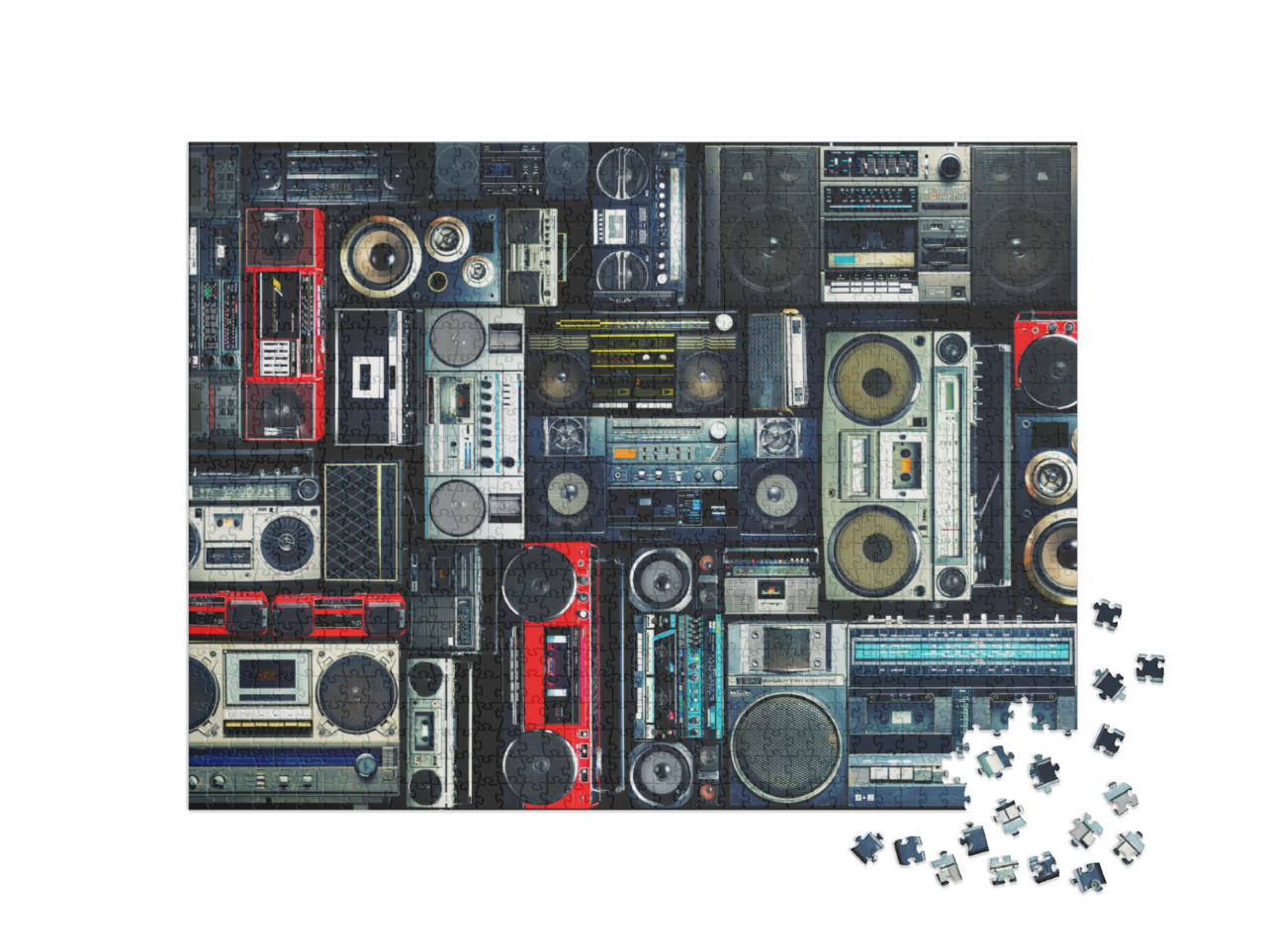 Puzzle 1000 Teile „Vintage-Wand voller Radio-Boomboxen aus den 80ern“