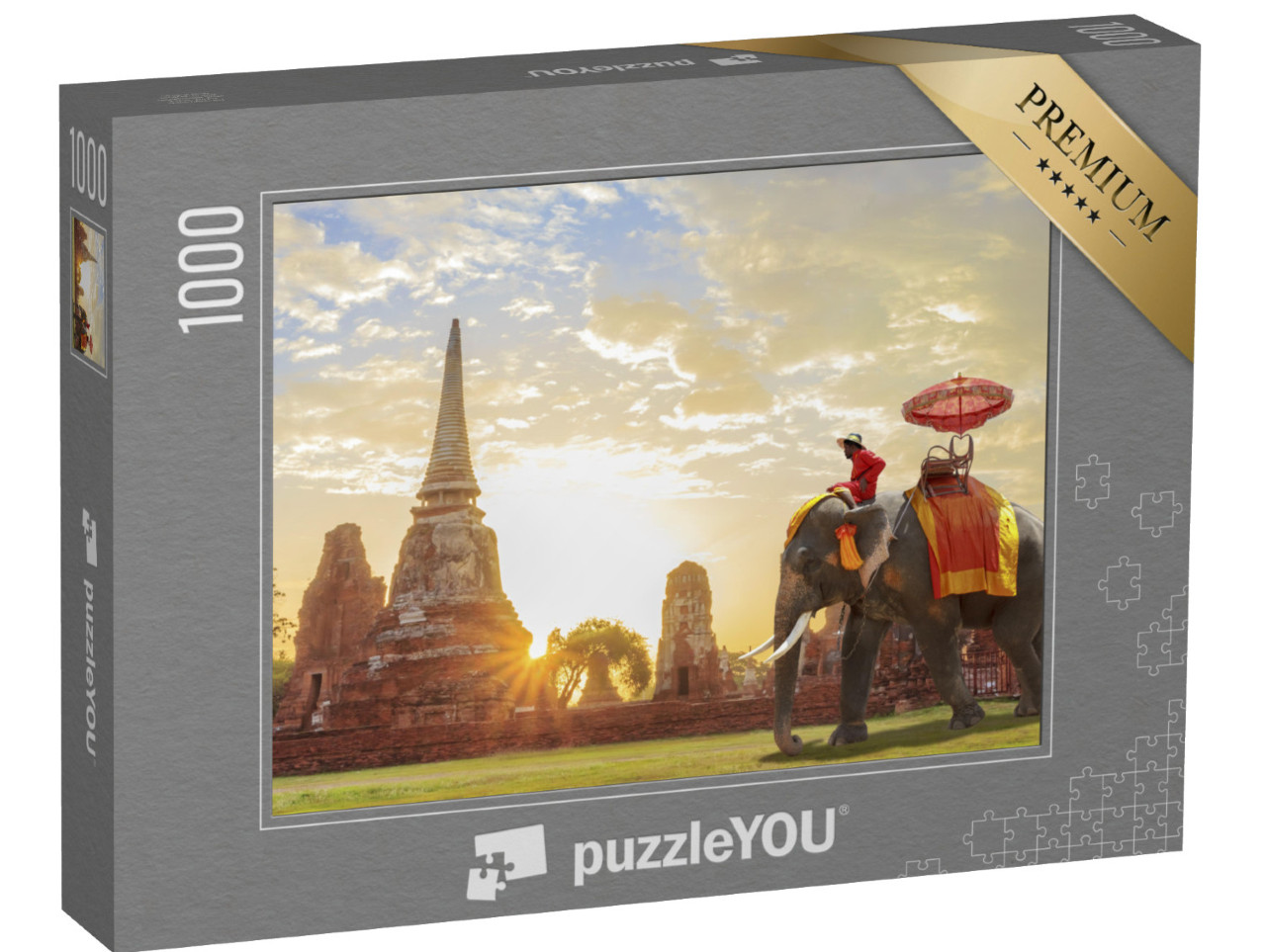 Puzzle 1000 Teile „Ein Elefant für Touristen im Sonnenaufgang“