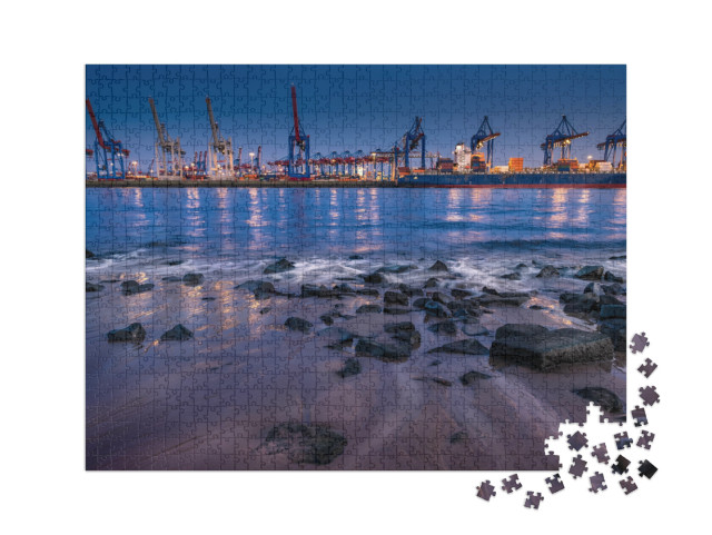 Puzzle 1000 Teile XXL „Hamburger Hafen bei Nacht“