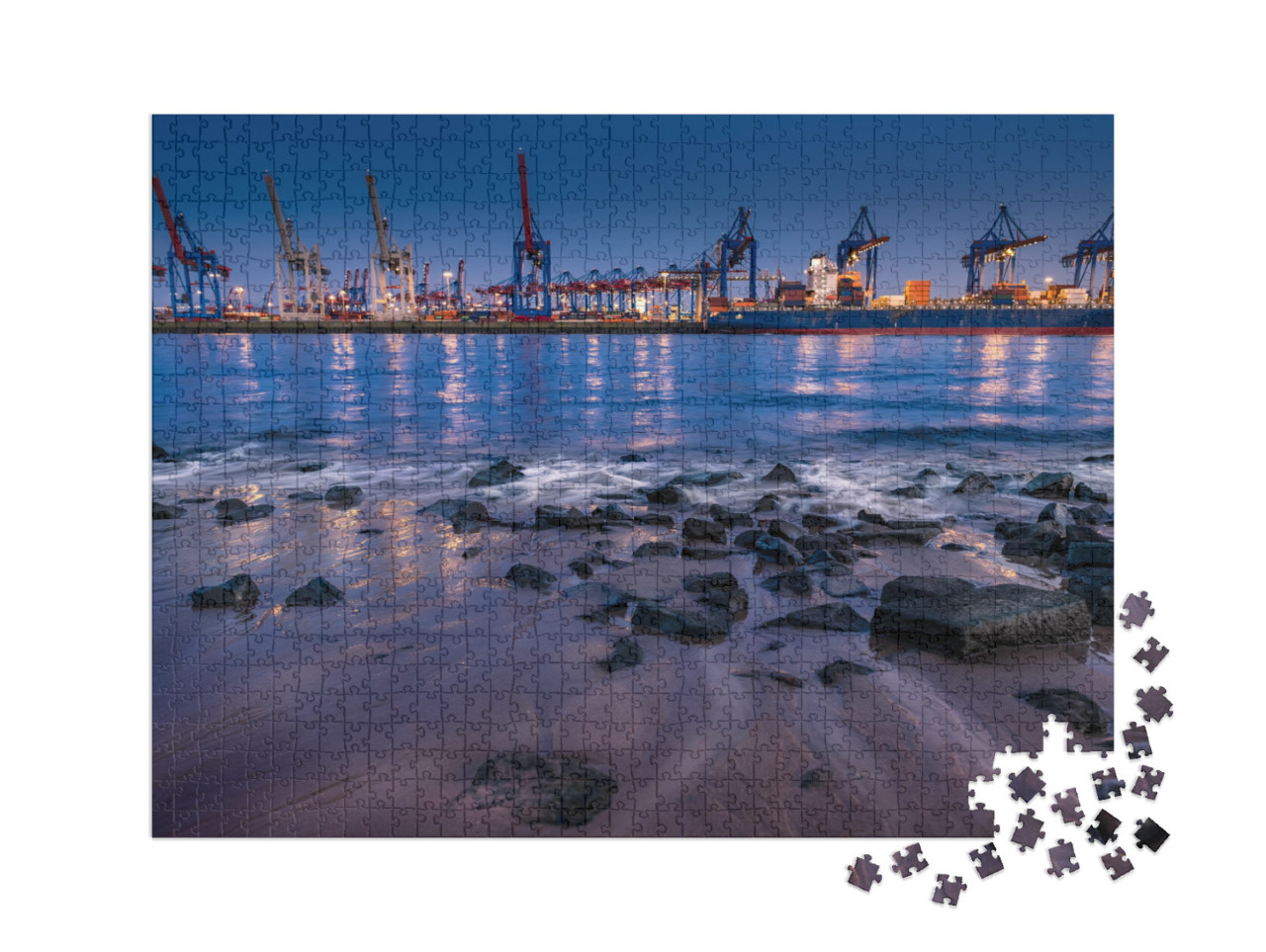 Puzzle 1000 Teile XXL „Hamburger Hafen bei Nacht“