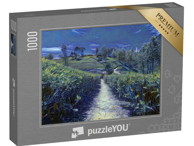 Puzzle 1000 Teile „im Kunst-Stil von van Gogh, Sternennacht - Teeplantagen und Fabrik in Sri Lanka“