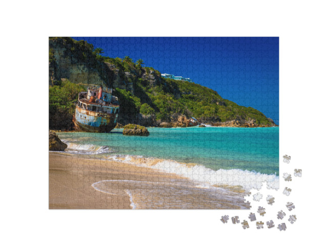Puzzle 1000 Teile „Schiffswracks am Strand von Anguilla, Karibik“