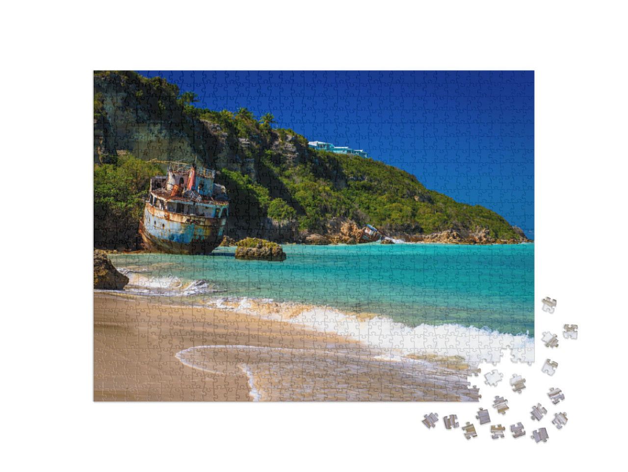 Puzzle 1000 Teile „Schiffswracks am Strand von Anguilla, Karibik“