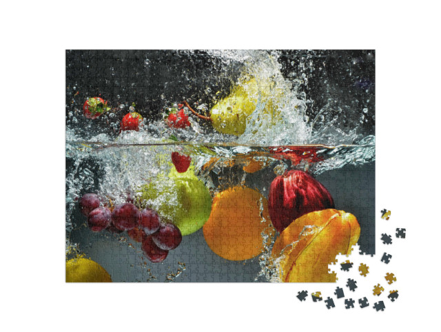 Puzzle 1000 Teile „Frisches Obst und Gemüse, das unter Wasser getaucht wird“