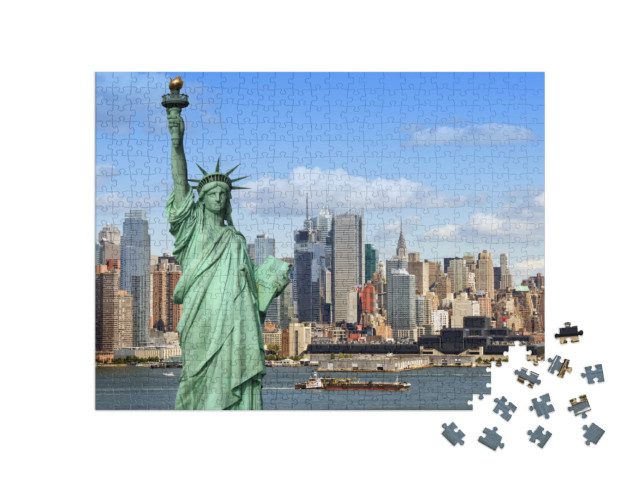 Puzzle 500 Teile „Die Freiheitsstatue mit Hudson River, New York City“