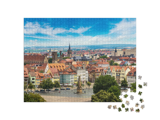 Puzzle 1000 Teile „Luft-Panorama von Erfurt im Sommer, Deutschland“