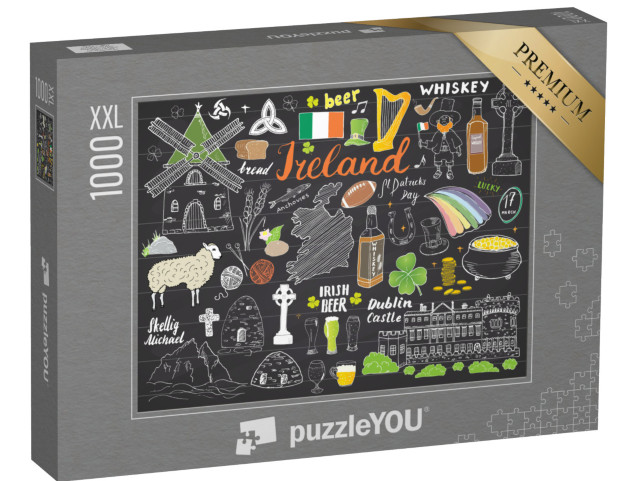 Puzzle 1000 Teile XXL „Irland in gezeichneten Skizzen“