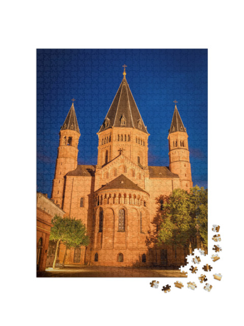 Puzzle 1000 Teile „Der Mainzer Dom am Abend,  Rheinland-Pfalz“