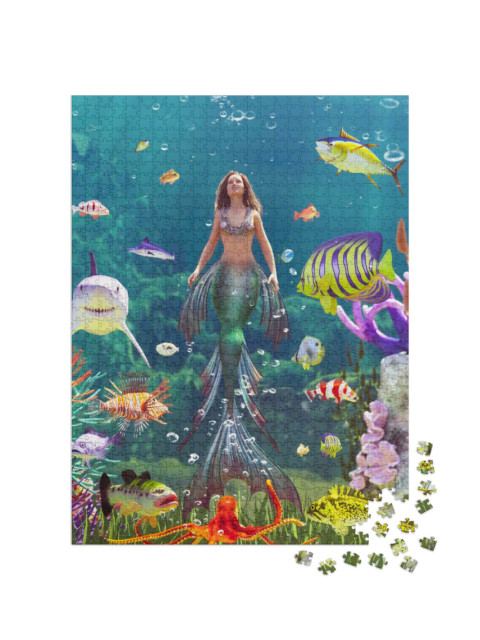 Puzzle 1000 Teile „Meeresnymphe in der bunten Unterwasserwelt“
