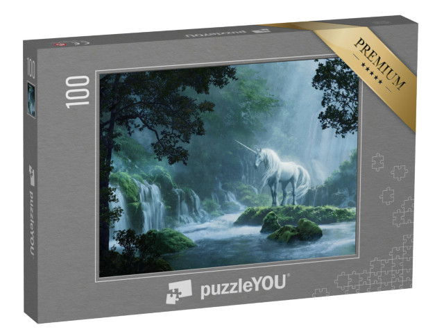 Puzzle 100 Teile „Ein schönes Einhorn in einem magischen Wald“