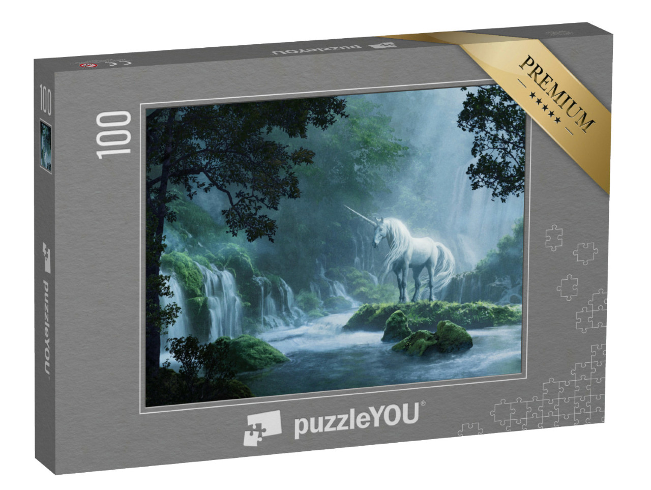 Puzzle 100 Teile „Ein schönes Einhorn in einem magischen Wald“