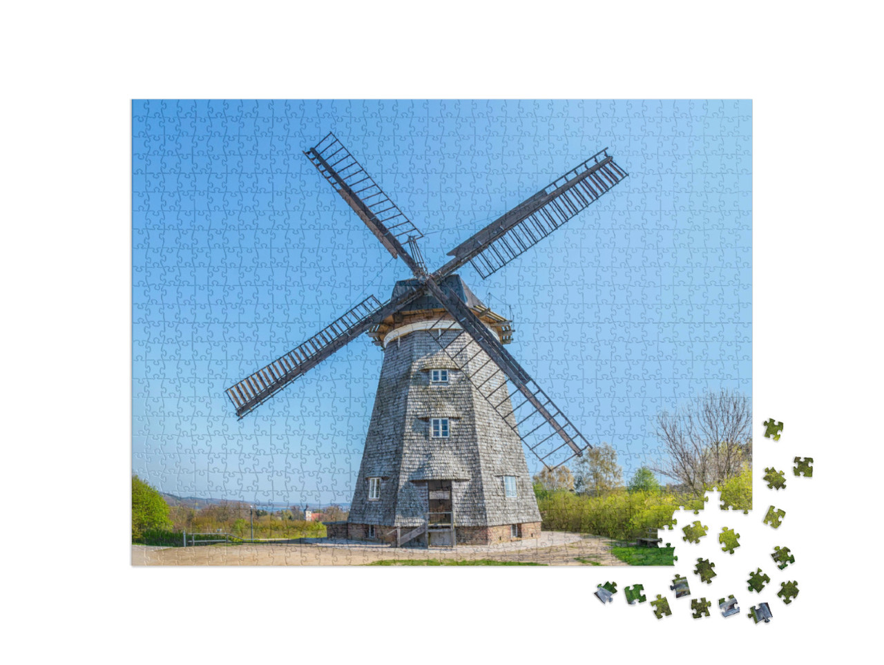 Puzzle 1000 Teile „Holländerwindmühle von Benz auf der Insel Usedom, Ostsee, Deutschland“