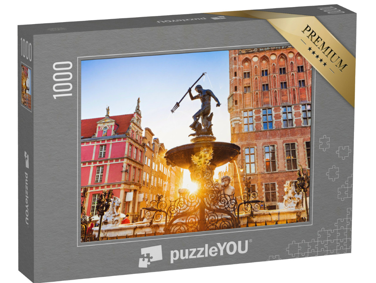 Puzzle 1000 Teile „Neptunbrunnen bei Sonnenuntergang, Danzig, Polen“